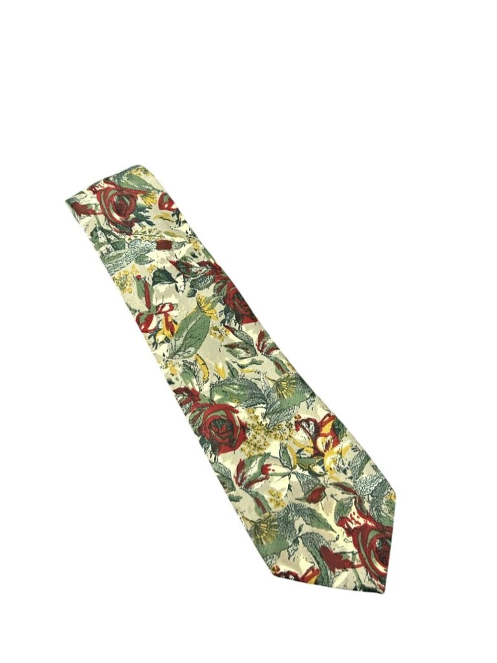 The Burton Group One Size Mens Red Green Rose Floral Print Tie Retro Vintage